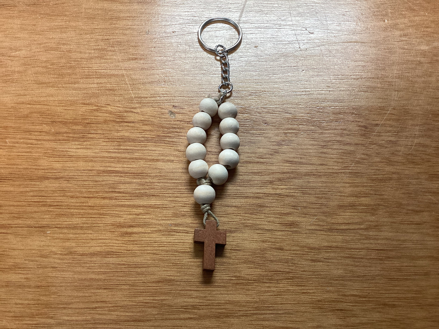 little wooden rosary keychain
