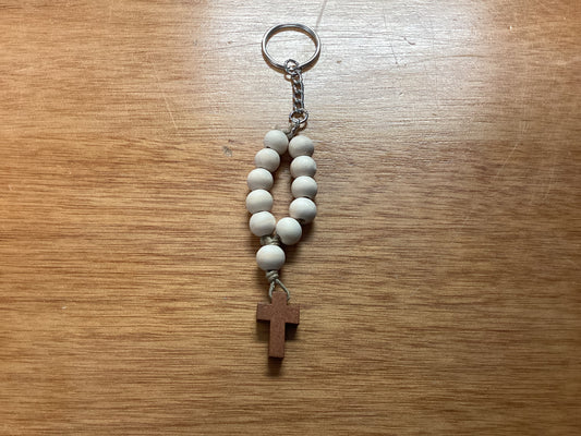 little wooden rosary keychain